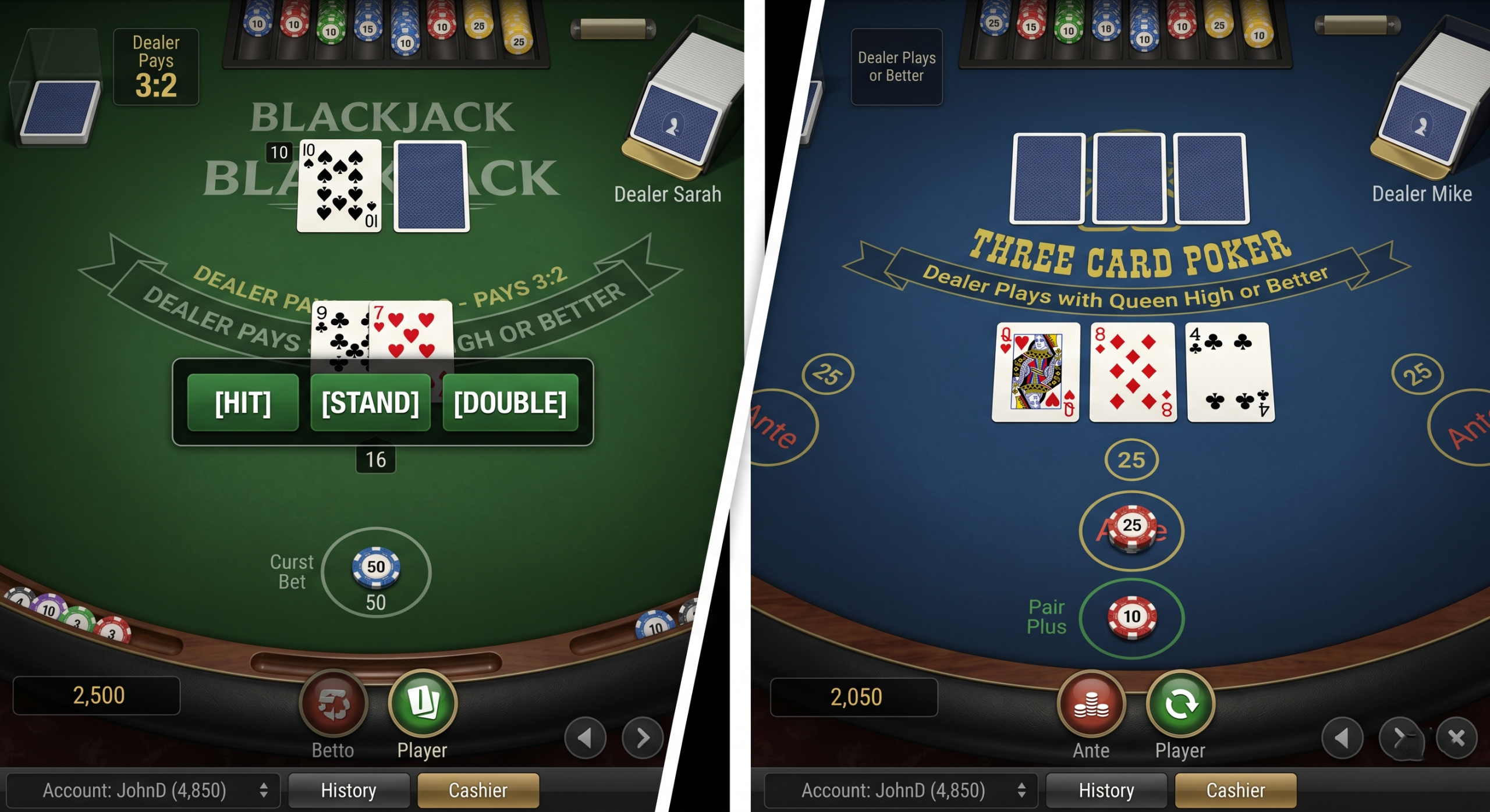 Three Card Poker vs. Blackjack: One of These Games Cares What You Do